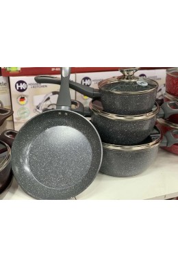 Набор посуды для кухни со сковородой гранит круглый ( 7 предметов) НК-314 серый
