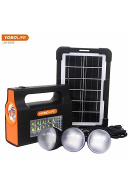 Фонарь ручной + зарядная станция + солнечная панель и 3 лампы YoboLife LM-3605